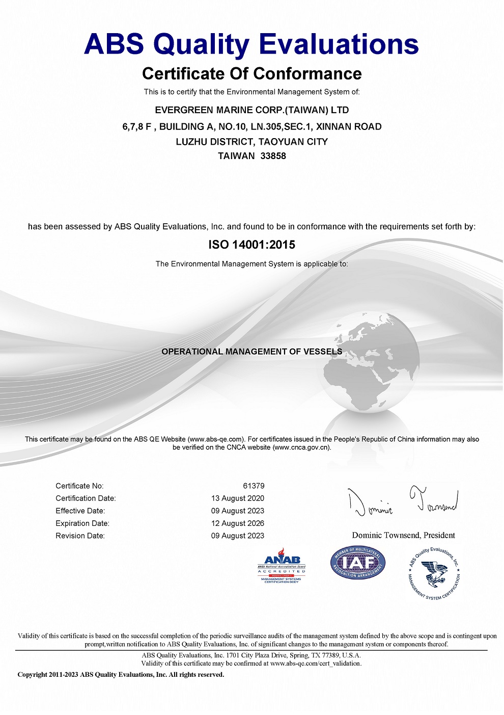 ISO 14001:2015 Certificate