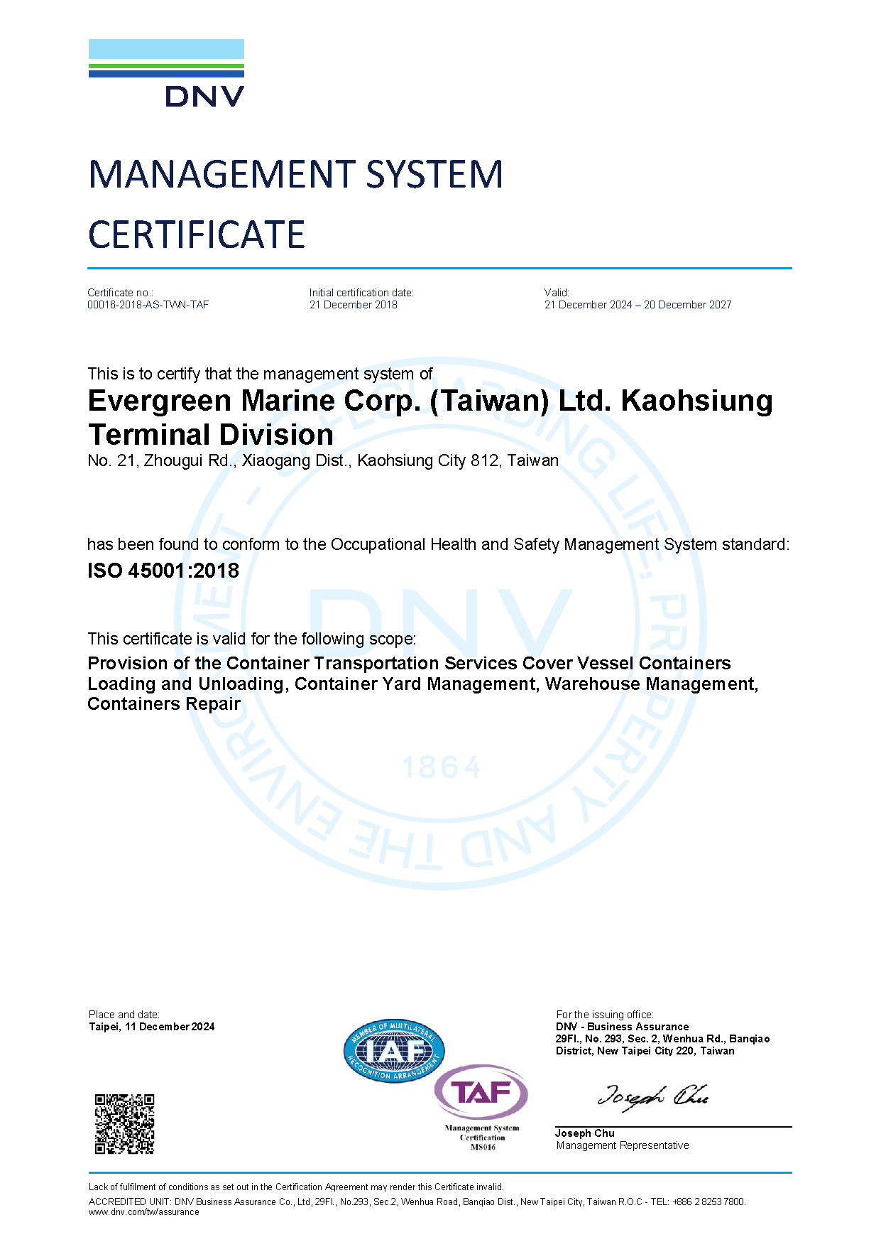 ISO 45001 Certificate